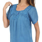 Sakkas Square Neck Button Detail Semi-Sheer Gauzy Cotton Blouse