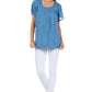 Sakkas Square Neck Button Detail Semi-Sheer Gauzy Cotton Blouse