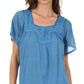 Sakkas Square Neck Button Detail Semi-Sheer Gauzy Cotton Blouse