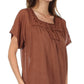 Sakkas Square Neck Button Detail Semi-Sheer Gauzy Cotton Blouse