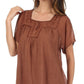 Sakkas Square Neck Button Detail Semi-Sheer Gauzy Cotton Blouse