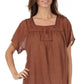 Sakkas Square Neck Button Detail Semi-Sheer Gauzy Cotton Blouse