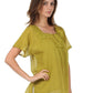 Sakkas Square Neck Button Detail Semi-Sheer Gauzy Cotton Blouse
