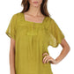 Sakkas Square Neck Button Detail Semi-Sheer Gauzy Cotton Blouse