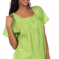 Sakkas Square Neck Button Detail Semi-Sheer Gauzy Cotton Blouse