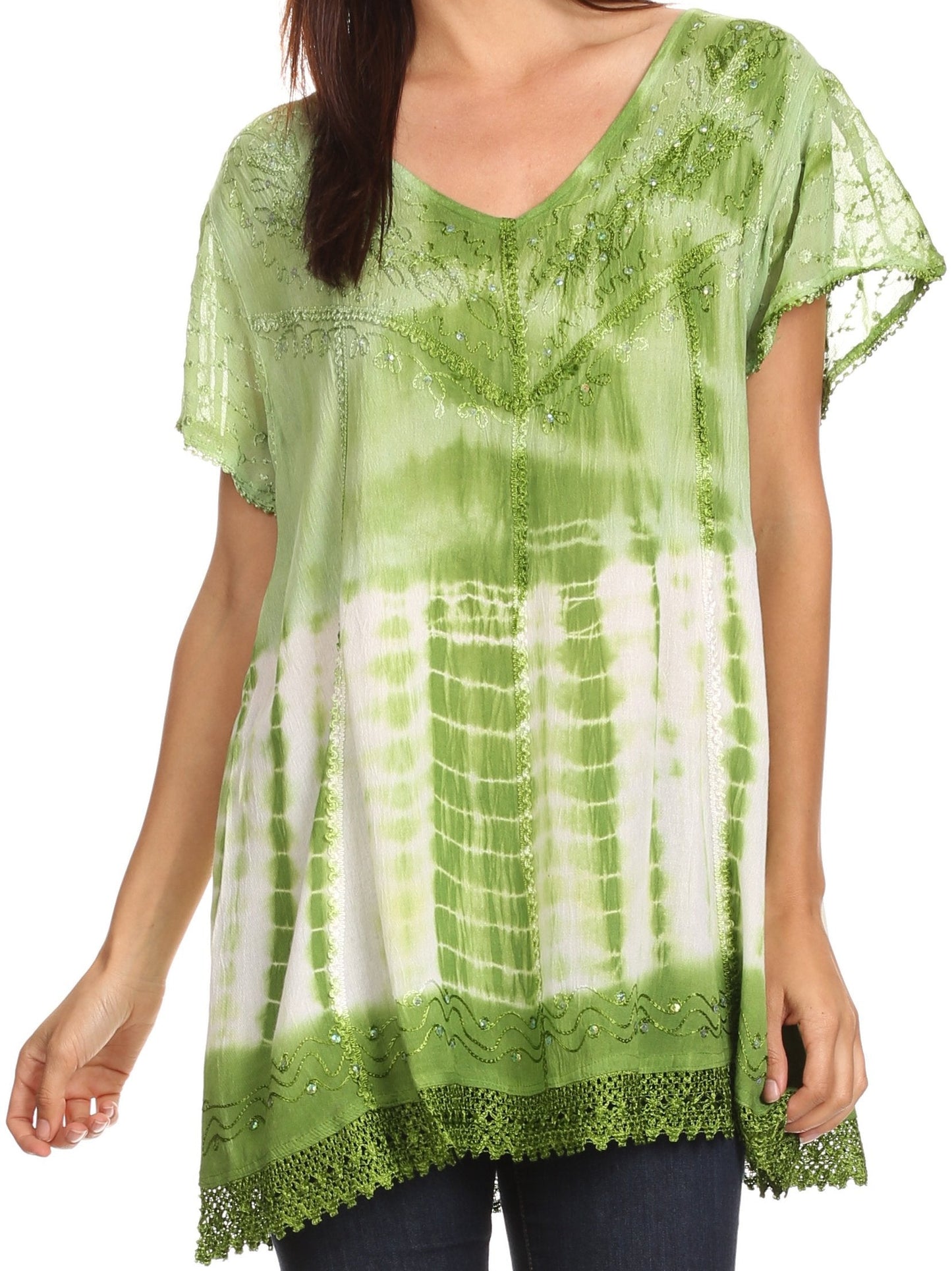 Sakkas Violet Embroidery Tie Dye Sequin Accents Blouse / Top