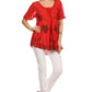 Sakkas Albina Island Relaxed Fit Embroidery Cap Sleeves Blouse / Top