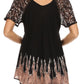 Blusa/Top Sakkas Cora de Manga Corta con Bordado y Diseño Batik de Corte Holgado