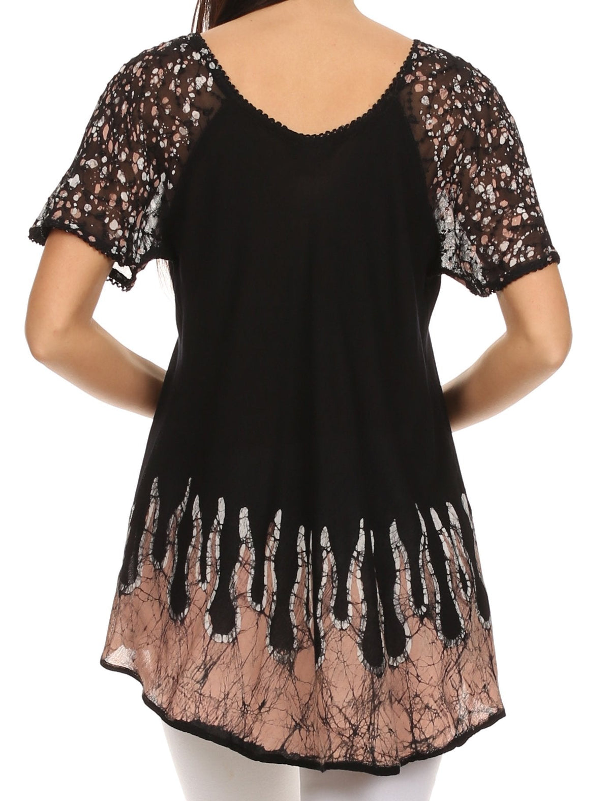 Blusa/Top Sakkas Cora de Manga Corta con Bordado y Diseño Batik de Corte Holgado