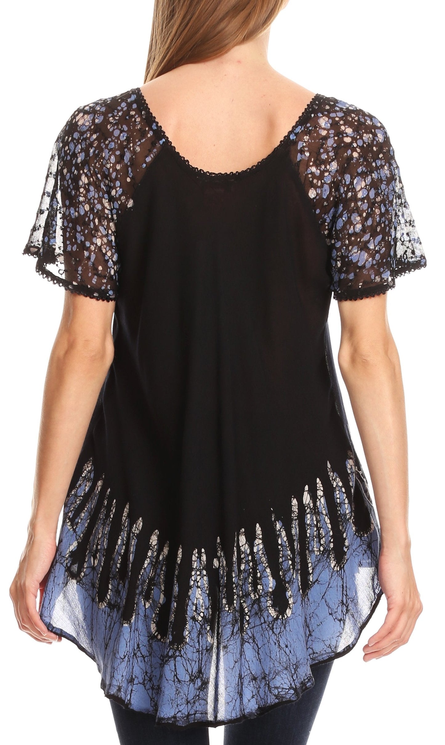 Blusa/Top Sakkas Cora de Manga Corta con Bordado y Diseño Batik de Corte Holgado