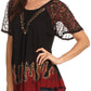 Blusa/Top Sakkas Cora de Manga Corta con Bordado y Diseño Batik de Corte Holgado