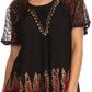 Blusa/Top Sakkas Cora de Manga Corta con Bordado y Diseño Batik de Corte Holgado