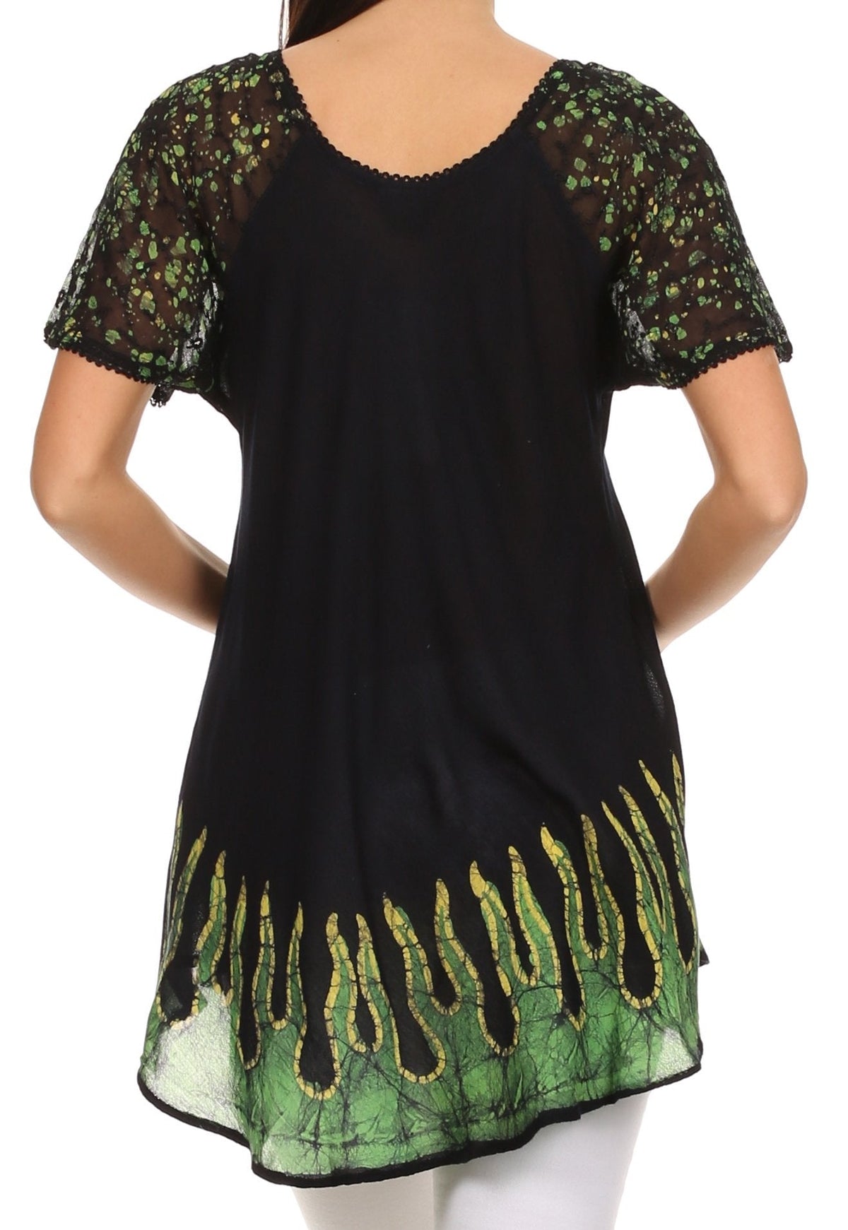 Blusa/Top Sakkas Cora de Manga Corta con Bordado y Diseño Batik de Corte Holgado