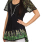 Blusa/Top Sakkas Cora de Manga Corta con Bordado y Diseño Batik de Corte Holgado