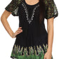 Blusa/Top Sakkas Cora de Manga Corta con Bordado y Diseño Batik de Corte Holgado