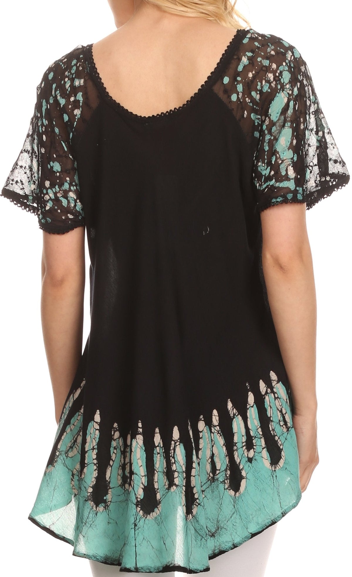 Blusa/Top Sakkas Cora de Manga Corta con Bordado y Diseño Batik de Corte Holgado