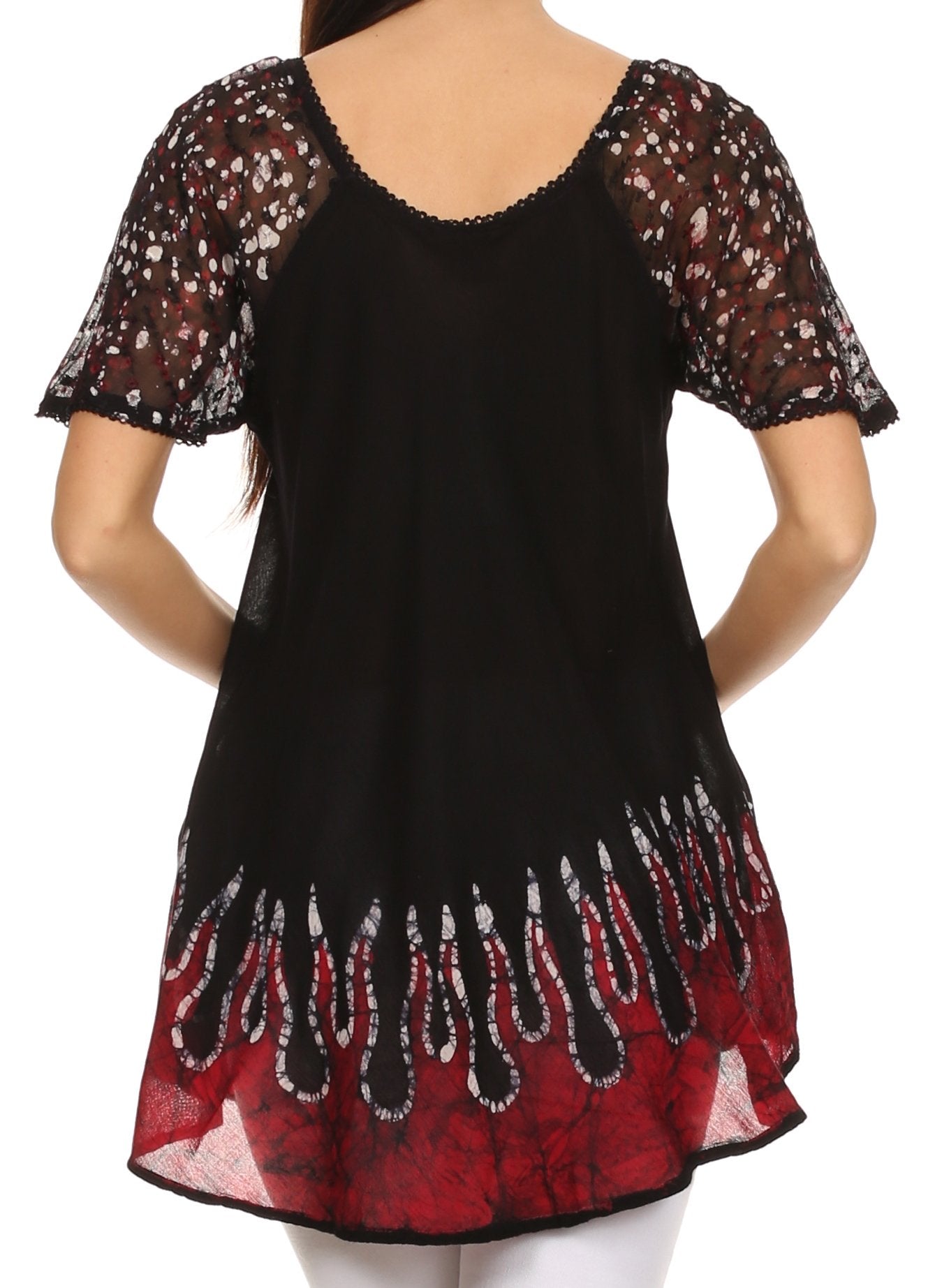 Blusa/Top Sakkas Cora de Manga Corta con Bordado y Diseño Batik de Corte Holgado