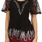 Blusa/Top Sakkas Cora de Manga Corta con Bordado y Diseño Batik de Corte Holgado