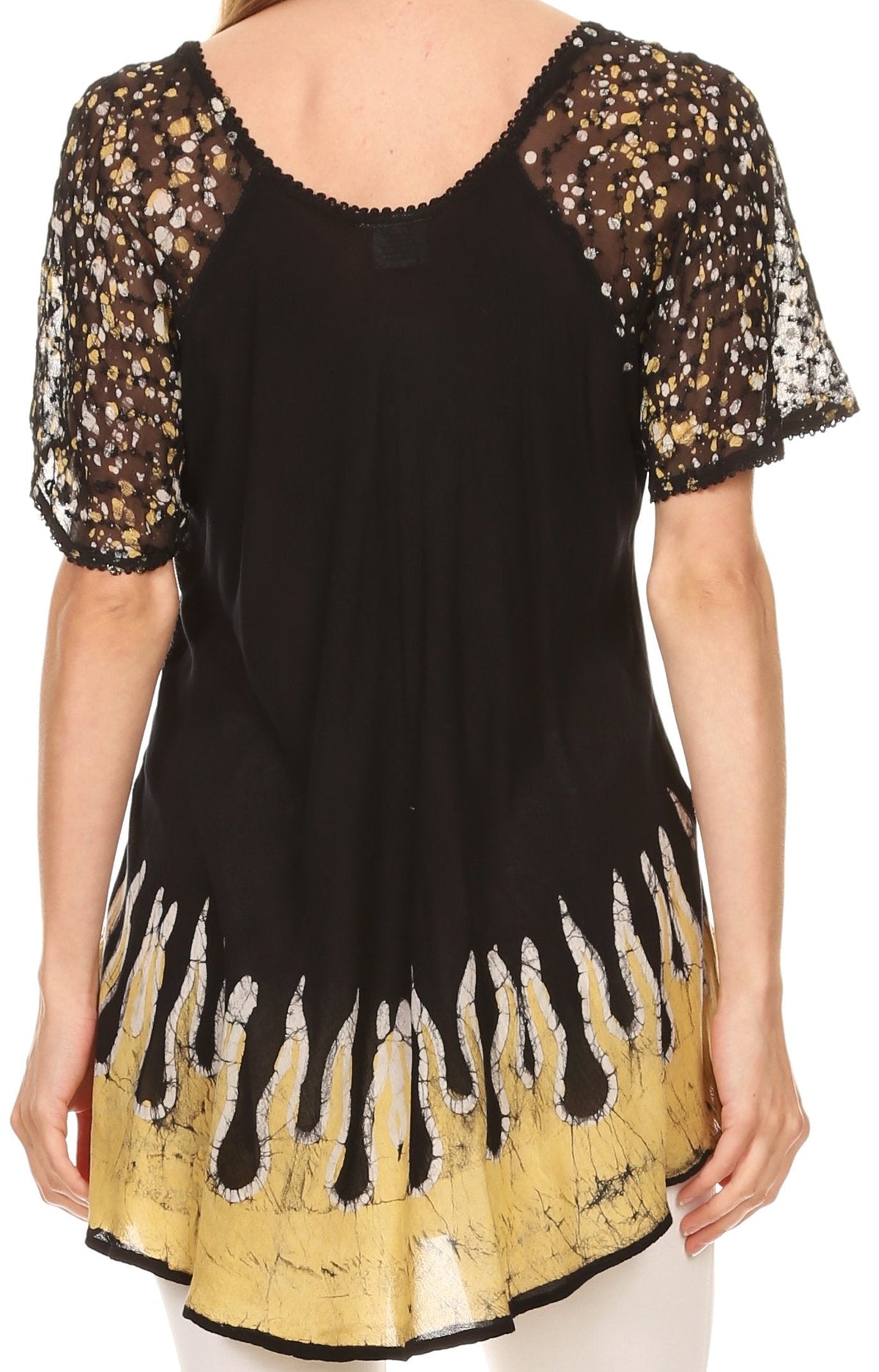 Blusa/Top Sakkas Cora de Manga Corta con Bordado y Diseño Batik de Corte Holgado
