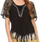 Blusa/Top Sakkas Cora de Manga Corta con Bordado y Diseño Batik de Corte Holgado