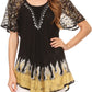 Blusa/Top Sakkas Cora de Manga Corta con Bordado y Diseño Batik de Corte Holgado