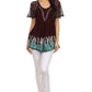 Blusa/Top Sakkas Cora de Manga Corta con Bordado y Diseño Batik de Corte Holgado