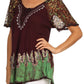 Blusa/Top Sakkas Cora de Manga Corta con Bordado y Diseño Batik de Corte Holgado