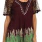 Blusa/Top Sakkas Cora de Manga Corta con Bordado y Diseño Batik de Corte Holgado
