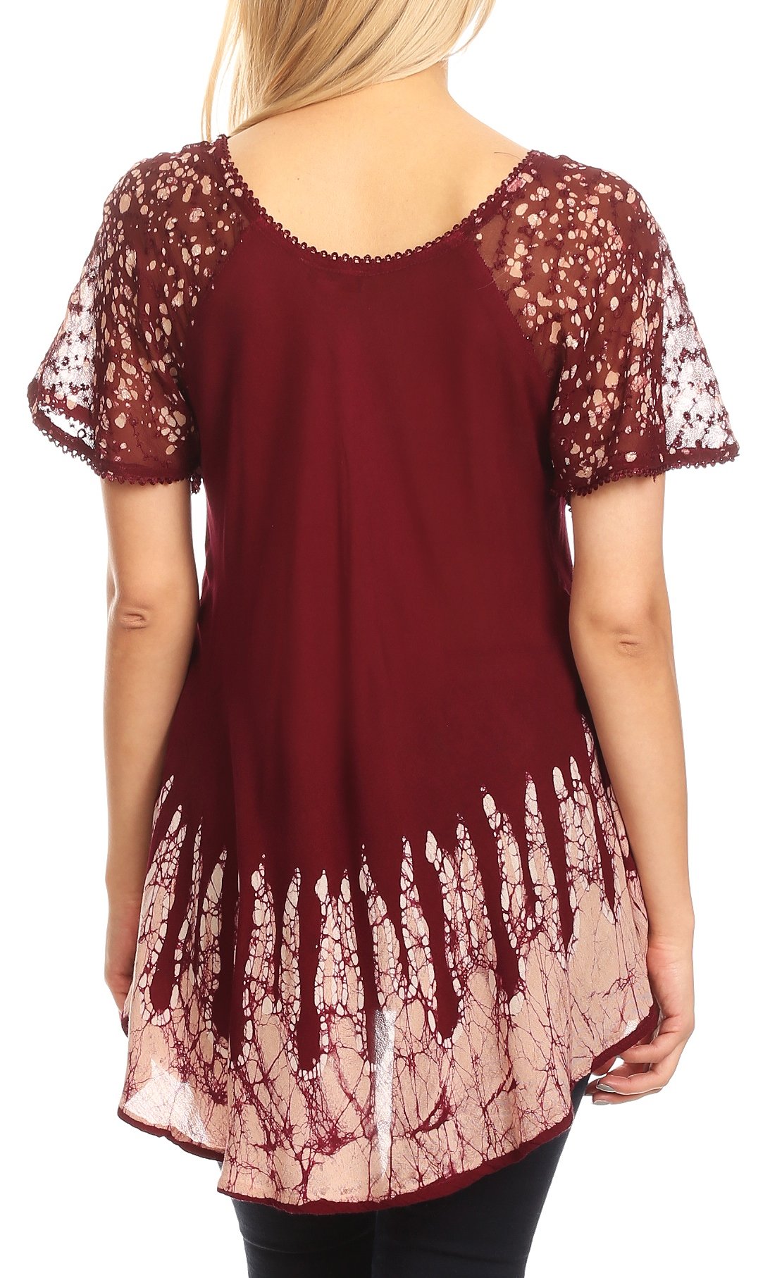 Blusa/Top Sakkas Cora de Manga Corta con Bordado y Diseño Batik de Corte Holgado