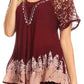 Blusa/Top Sakkas Cora de Manga Corta con Bordado y Diseño Batik de Corte Holgado