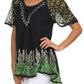 Blusa/Top Sakkas Cora de Manga Corta con Bordado y Diseño Batik de Corte Holgado