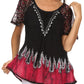 Blusa/Top Sakkas Cora de Manga Corta con Bordado y Diseño Batik de Corte Holgado