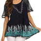 Blusa/Top Sakkas Cora de Manga Corta con Bordado y Diseño Batik de Corte Holgado