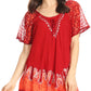 Blusa/Top Sakkas Cora de Manga Corta con Bordado y Diseño Batik de Corte Holgado