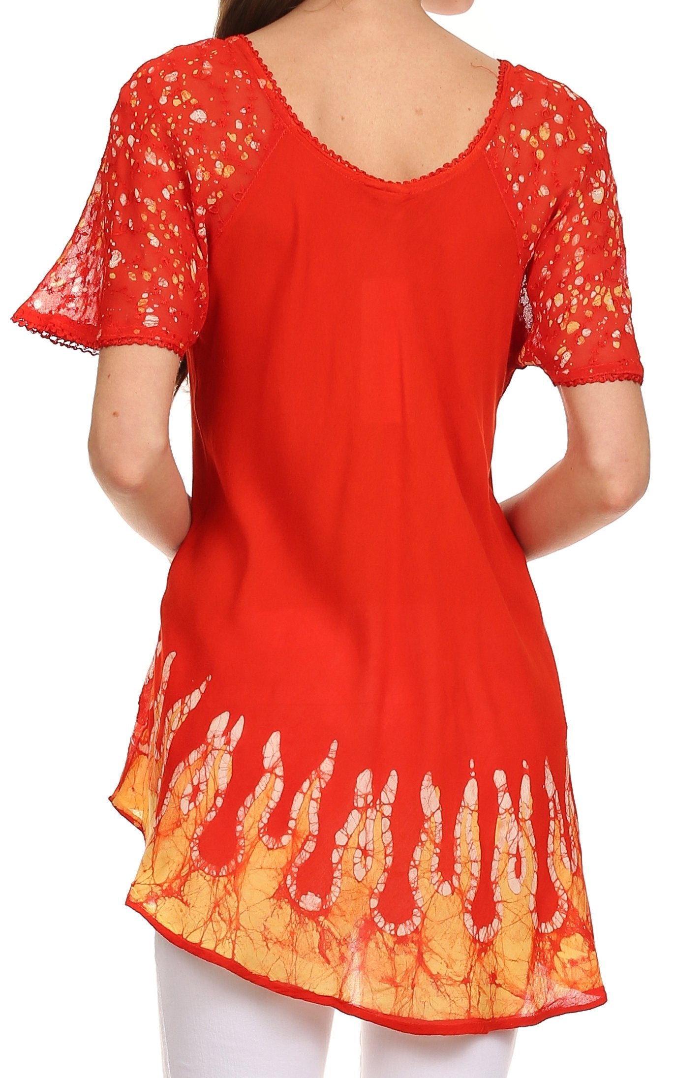 Blusa/Top Sakkas Cora de Manga Corta con Bordado y Diseño Batik de Corte Holgado