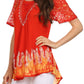 Blusa/Top Sakkas Cora de Manga Corta con Bordado y Diseño Batik de Corte Holgado