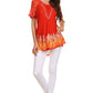Blusa/Top Sakkas Cora de Manga Corta con Bordado y Diseño Batik de Corte Holgado