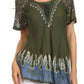 Blusa/Top Sakkas Cora de Manga Corta con Bordado y Diseño Batik de Corte Holgado