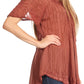 Sakkas Zoya Marbled Embroidery  Cap Sleeves Blouse / Top