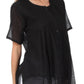 Sakkas Button Down Embroidered Short Sleeve Semi-Sheer Gauzy Cotton Top / Blouse