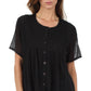 Sakkas Button Down Embroidered Short Sleeve Semi-Sheer Gauzy Cotton Top / Blouse