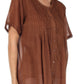 Sakkas Button Down Embroidered Short Sleeve Semi-Sheer Gauzy Cotton Top / Blouse