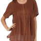 Sakkas Button Down Embroidered Short Sleeve Semi-Sheer Gauzy Cotton Top / Blouse