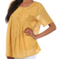 Sakkas Button Down Embroidered Short Sleeve Semi-Sheer Gauzy Cotton Top / Blouse