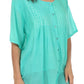 Sakkas Button Down Embroidered Short Sleeve Semi-Sheer Gauzy Cotton Top / Blouse