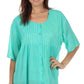 Sakkas Button Down Embroidered Short Sleeve Semi-Sheer Gauzy Cotton Top / Blouse