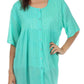 Sakkas Button Down Embroidered Short Sleeve Semi-Sheer Gauzy Cotton Top / Blouse