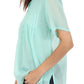 Sakkas Button Down Embroidered Short Sleeve Semi-Sheer Gauzy Cotton Top / Blouse