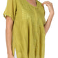 Sakkas Button Down Embroidered Short Sleeve Semi-Sheer Gauzy Cotton Top / Blouse
