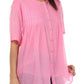 Sakkas Button Down Embroidered Short Sleeve Semi-Sheer Gauzy Cotton Top / Blouse